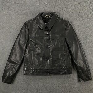 Schott NYC Boxy Chore Leather Jacket Women Small Black Quilt Lined Cowhide 5103W